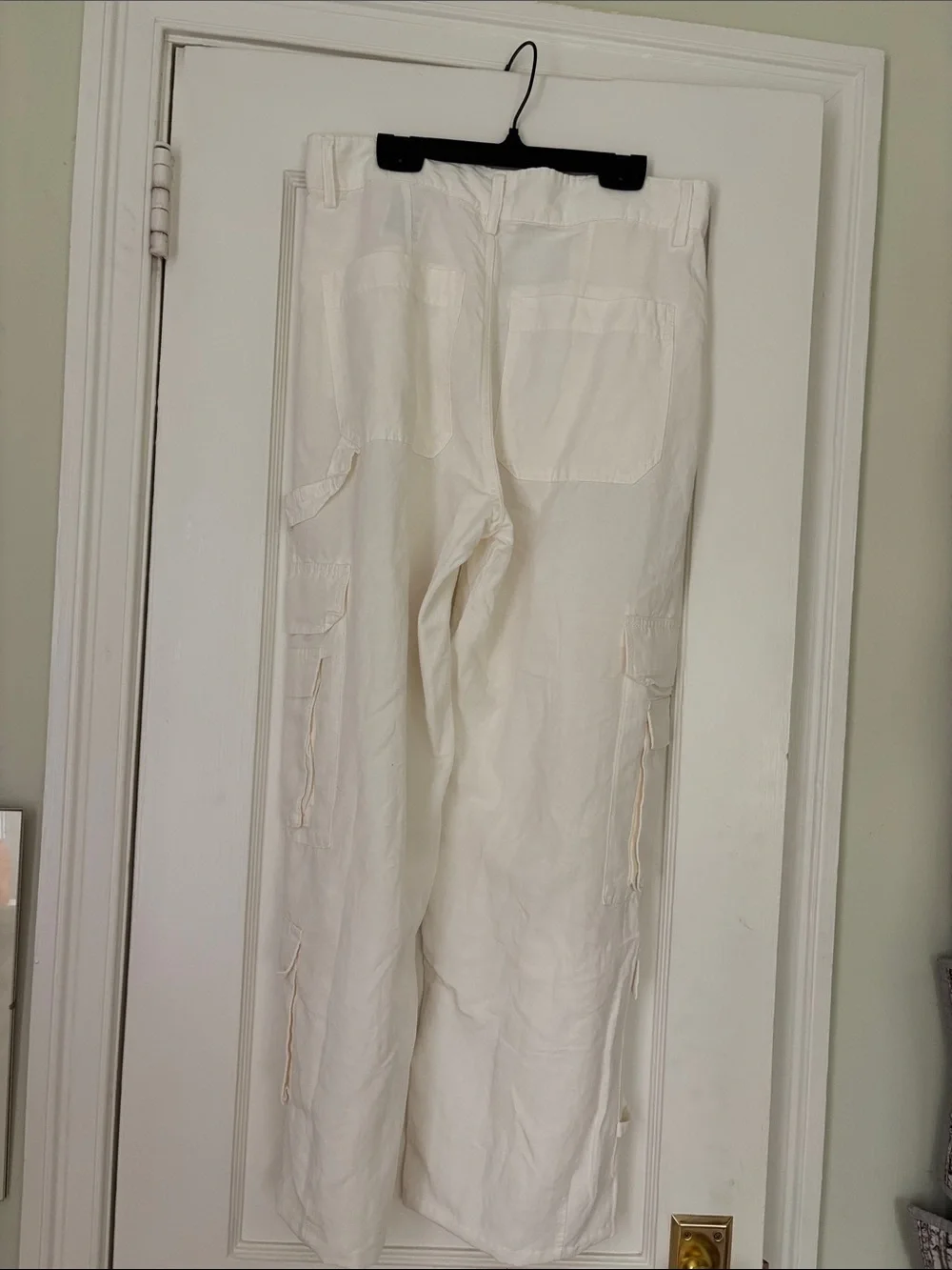 H&M linen blend Ivory/ Cream Cargo Utility Pants S